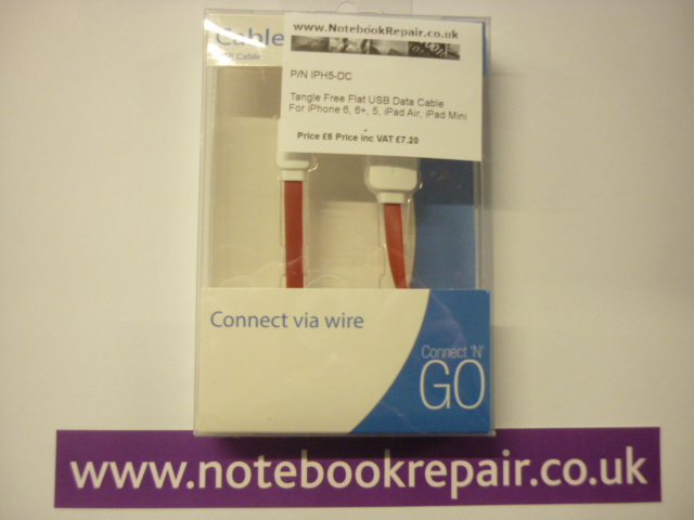USB Cable In Red For iPhone 5, 6, 6+, iPad Air And iPad Mini
